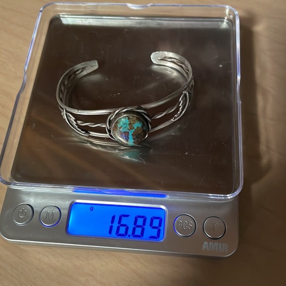 Native American Large Bisbee Turquoise Sterling Cuff Bracelet - Picture 9 of 9